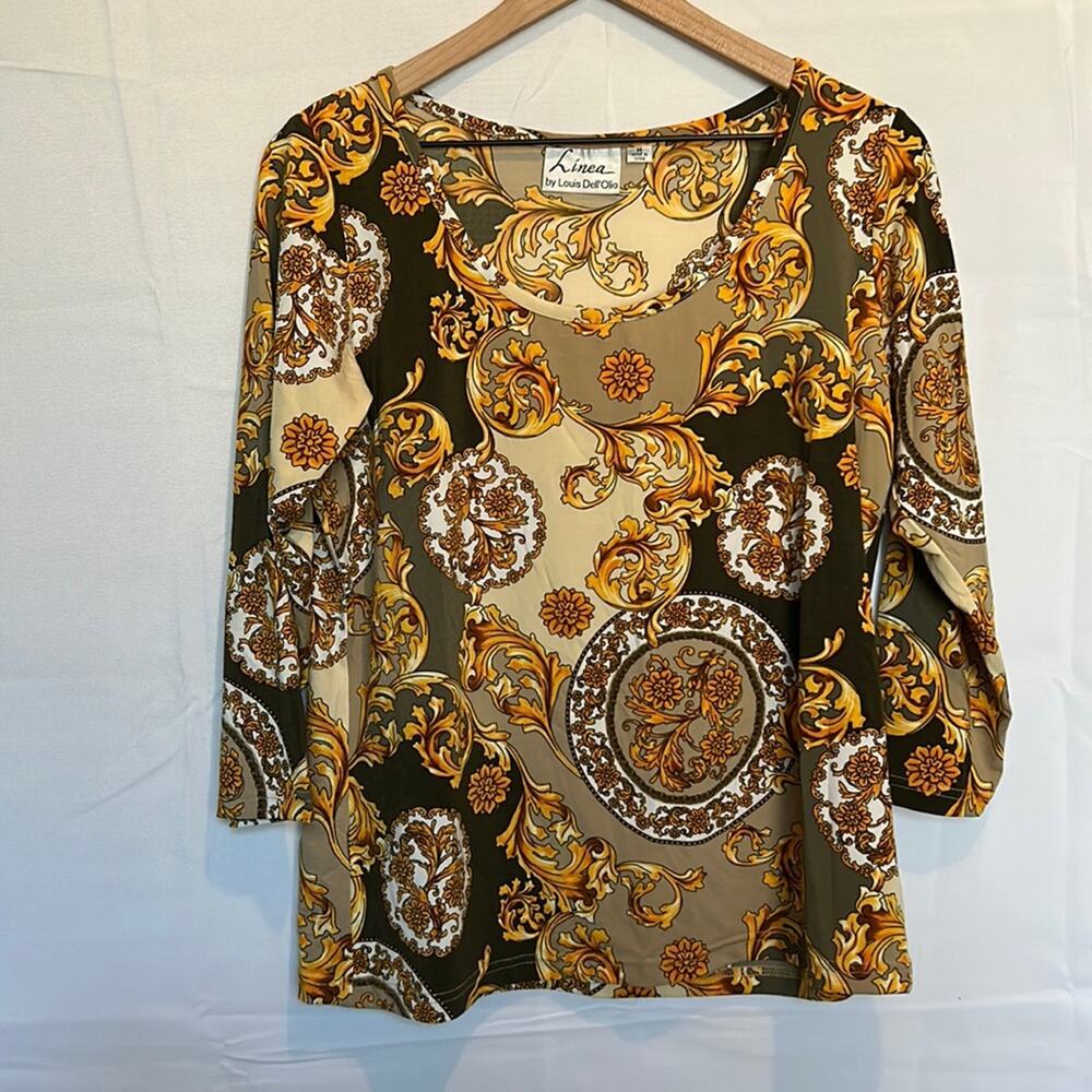 ❤️5/$25❤️ Linea by Louis Dell'Olio Medallion Scroll Print Knit Top